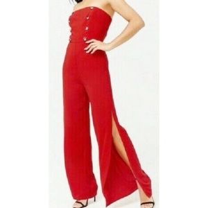 Forever 21 Strapless Wide Split Leg Jumpsuit